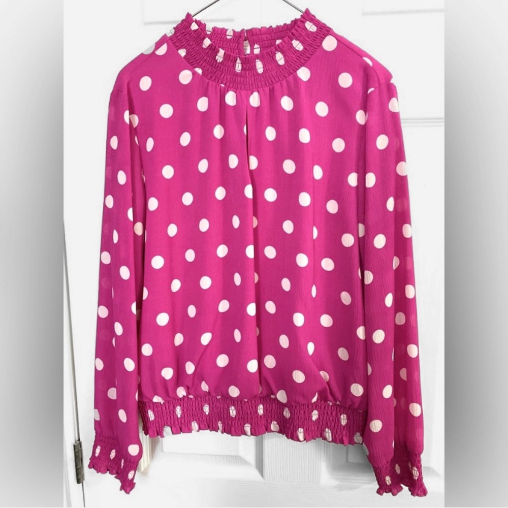 Pink Blouse with White Polka Dots - Like New